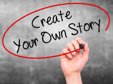 Adam el kendi hikayenizi oluşturmak ile siyah kalemi Görs üzerinde yazma.