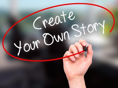 Adam el kendi hikayenizi oluşturmak ile siyah kalemi Görs üzerinde yazma.