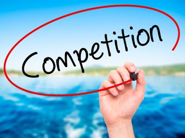 Adam el rekabet siyah kalemi ile görsel ekranda yazma.