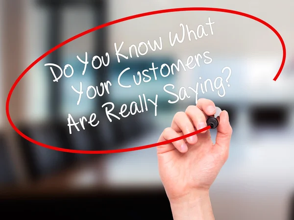 Man Hand writing Do You Know What Your Customers Are Really Sayi — Stock Photo, Image