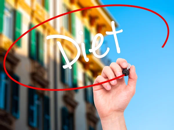 Man Hand writing Dieta (em português) com marcador preto em visu — Fotografia de Stock