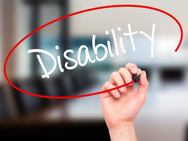 Man Hand writing Disability with black marker on visual screen — Stock Photo, Image