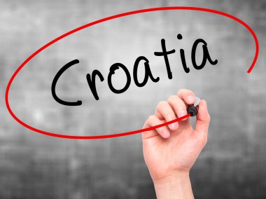 Adam el Hırvatistan ile siyah kalemi görsel ekranda yazma.