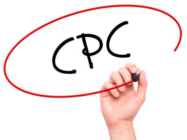 Adam el TBM (tıklama başı maliyet) ile siyah kalemi Görs üzerinde yazma.