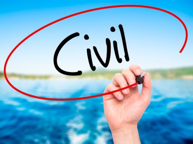 Adam el sivil siyah kalemi ile görsel ekranda yazma.