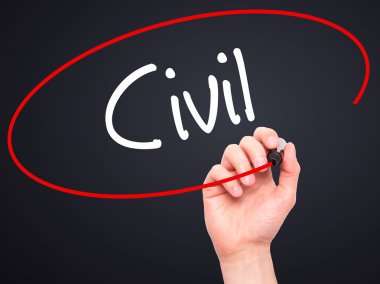 Adam el sivil siyah kalemi ile görsel ekranda yazma.