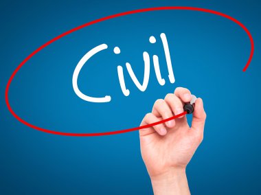 Adam el sivil siyah kalemi ile görsel ekranda yazma.