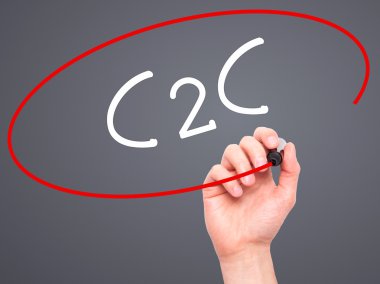 Adam el C2c siyah kalemi ile görsel ekranda yazma.