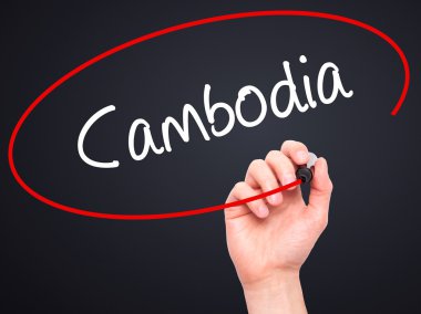 Adam el Kamboçya ile siyah kalemi görsel ekranda yazma.