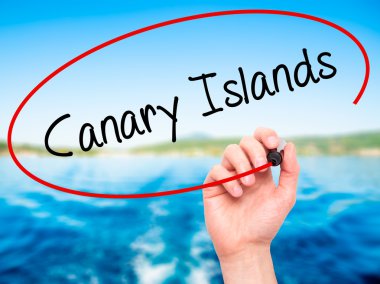 Adam el Kanarya Adaları ile siyah kalemi görsel scre yazma.