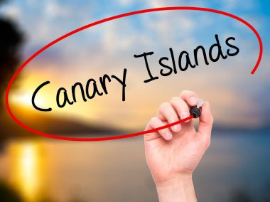 Adam el Kanarya Adaları ile siyah kalemi görsel scre yazma.