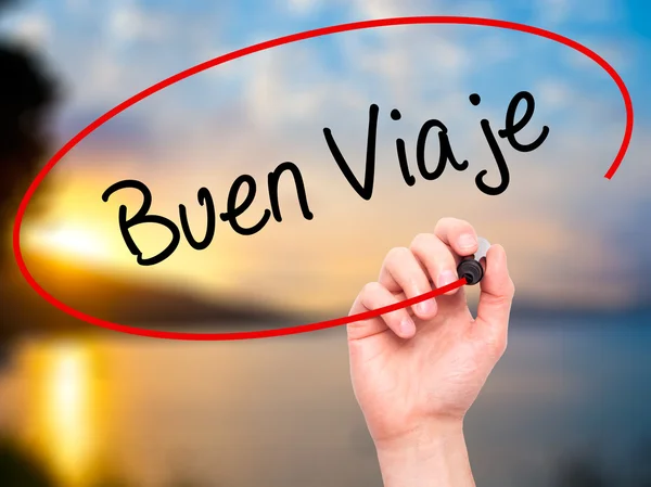 Man Hand writing Buen Viaje (Good Trip in Spanish) with black ma — Stock Photo, Image