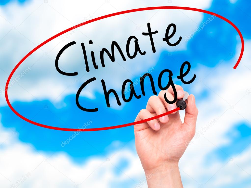 Man Hand writing Climate Change with black marker on visual scre