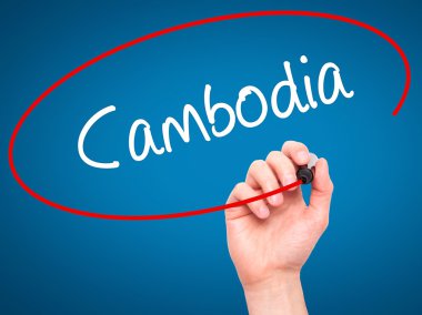 Adam el Kamboçya ile siyah kalemi görsel ekranda yazma.