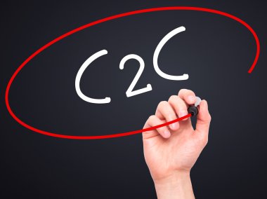 Adam el C2c siyah kalemi ile görsel ekranda yazma.