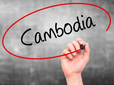 Adam el Kamboçya ile siyah kalemi görsel ekranda yazma.