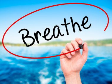 Adam el nefes ile siyah kalemi görsel ekranda yazma.