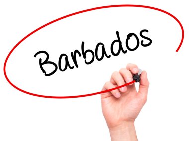 Adam el Barbados siyah kalemi ile görsel ekranda yazma.