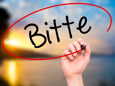 Adam el bitte (Lütfen Almanca) ile siyah kalemi v üzerinde yazma.