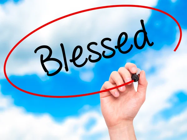 Man Hand writing Blessed with black marker on visual screen — Stock Photo, Image