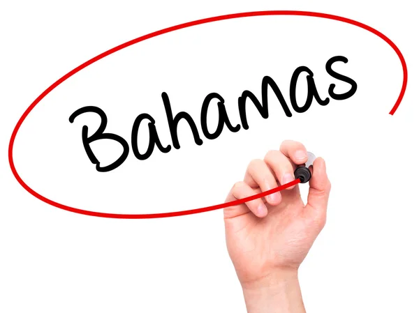 Hombre Escritura a mano Bahamas con marcador negro en pantalla visual —  Fotos de Stock