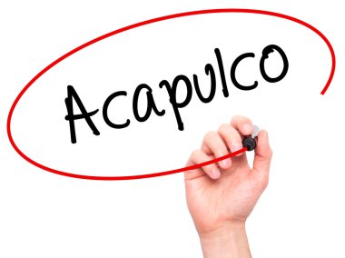 Adam el Acapulco siyah kalemi ile görsel ekranda yazma.