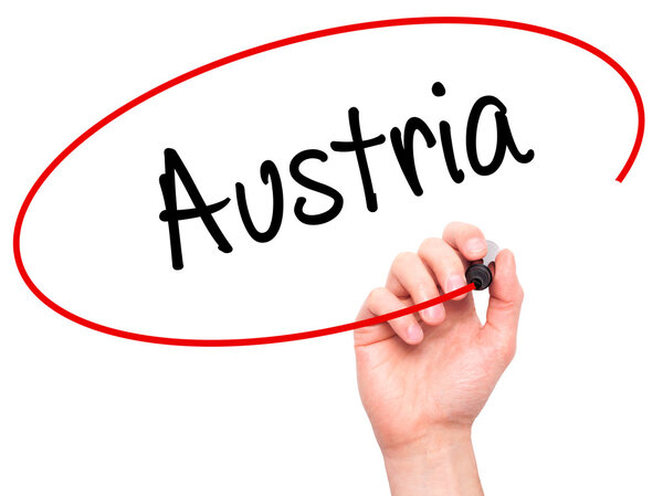 Man Hand writing  Austria with black marker on visual screen