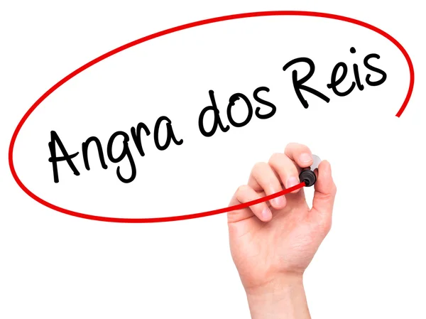Homme écriture à la main Angra dos Reis avec marqueur noir sur scre visuel — Photo