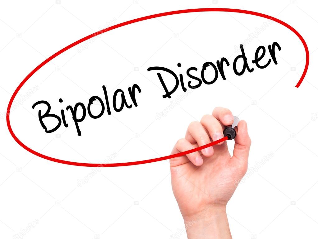 Man Hand writing Bipolar Disorder with black marker on visual sc