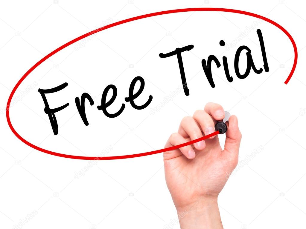 Man Hand writing Free Trial with black marker on visual screen