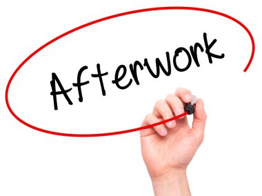 Adam el AfterWork siyah kalemi ile görsel ekranda yazma.
