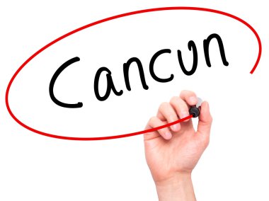 Adam el Cancun ile siyah kalemi görsel ekranda yazma.