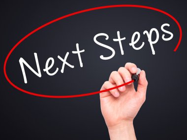 Adam el sonraki adımlar ile siyah kalemi görsel ekranda yazma.