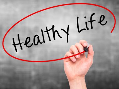 Adam el sağlıklı yaşam siyah marker görsel ekranda yazma