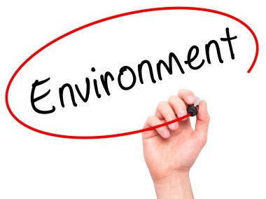 Adam el çevre ile siyah kalemi görsel ekranda yazma.