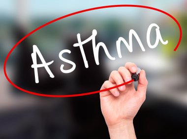 Adam el astım ile siyah kalemi görsel ekranda yazma.