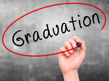 Adam el mezuniyet siyah kalemi ile görsel ekranda yazma.