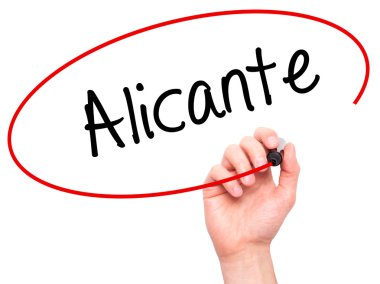 Adam el Alicante siyah kalemi ile görsel ekranda yazma.