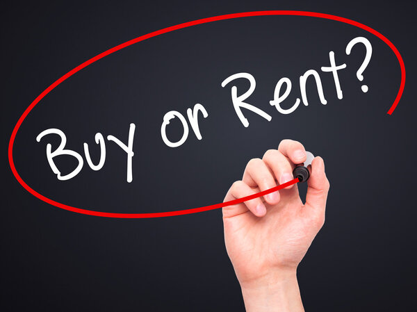 Man Hand writing Buy or Rent? with black marker on visual screen