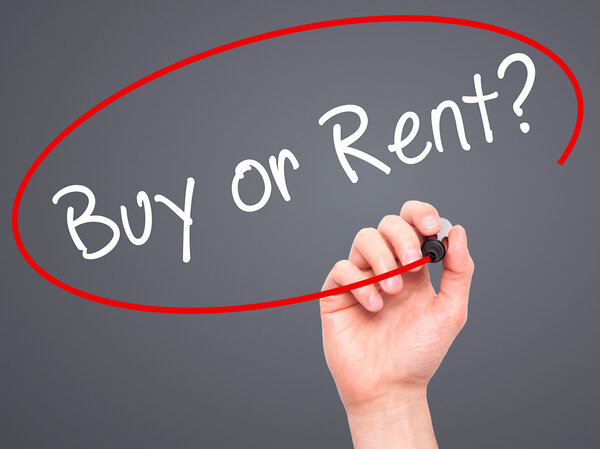 Man Hand writing Buy or Rent? with black marker on visual screen