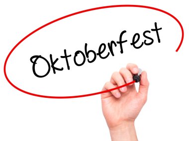 Adam el Oktoberfest siyah kalemi ile görsel ekranda yazma.