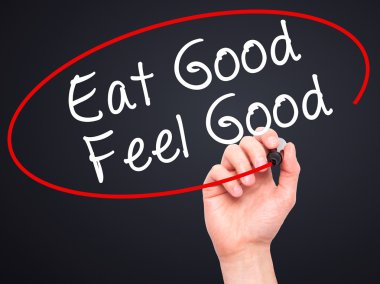 Adam el yemek iyi Feel Good siyah kalemi ile görsel üzerinde yazılı 