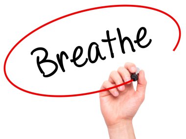 Adam el nefes ile siyah kalemi görsel ekranda yazma.