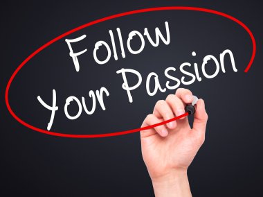 Adam el Your Passion takip ile siyah kalemi görsel üzerinde yazılı.