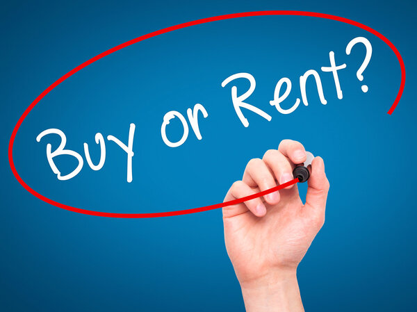 Man Hand writing Buy or Rent? with black marker on visual screen