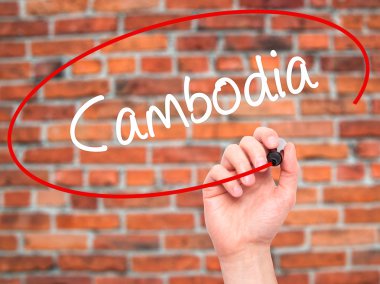 Adam el Kamboçya ile siyah kalemi görsel ekranda yazma.