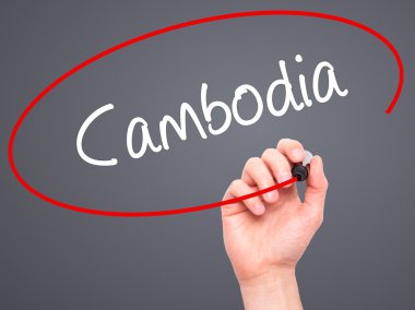 Adam el Kamboçya ile siyah kalemi görsel ekranda yazma.