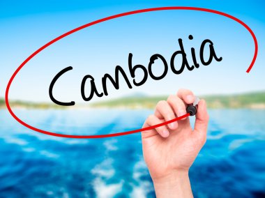 Adam el Kamboçya ile siyah kalemi görsel ekranda yazma.