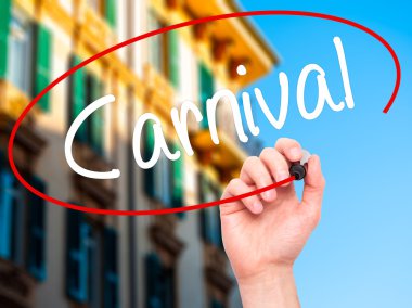 Adam el karnaval ile siyah kalemi görsel ekranda yazma.