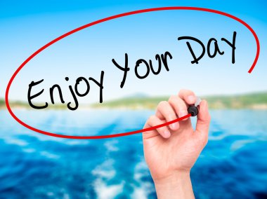 Adam el Your gün zevk ile siyah kalemi görsel scre yazma.